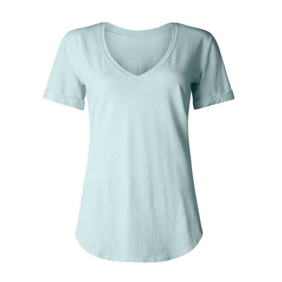 Lululemon Love Tee II Heathered Aquamarine size 8 V-neck short sleeve Cuffed - Picture 5 of 5